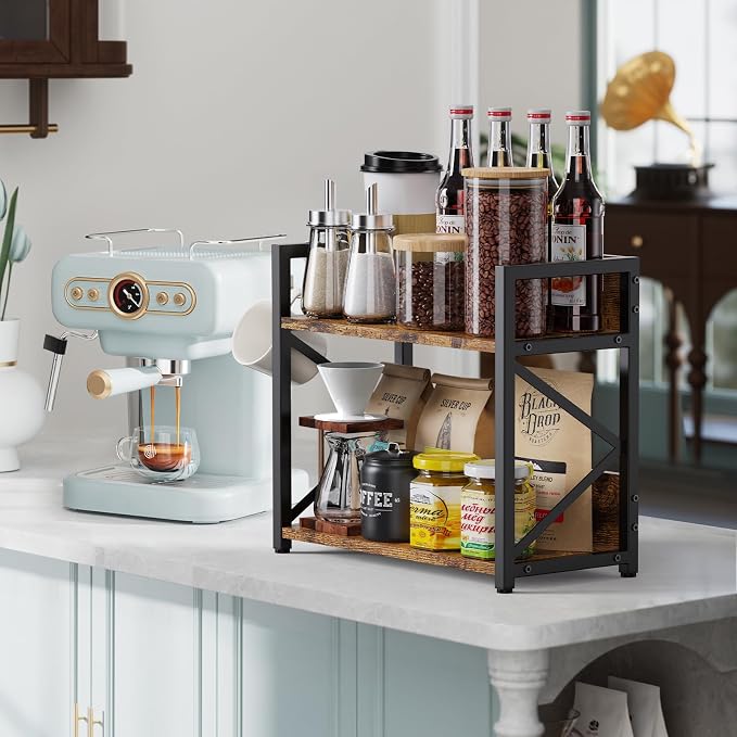 Spice-Rack-Organizer-Shelf for Kitchen Counter, 2 Tiers Coffee Bar Station - Image 3