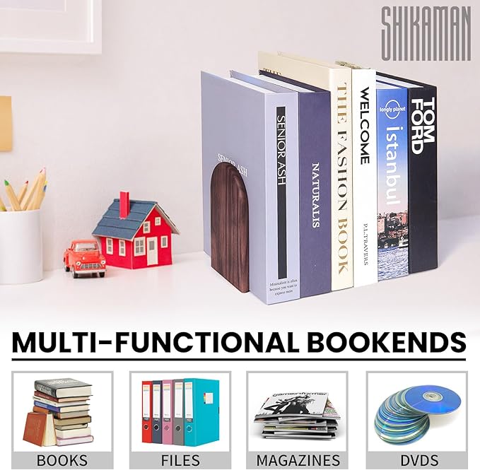 Book Ends, 1 Pair Bookends Wood Book Ends Universal Economy Bookend - Image 4