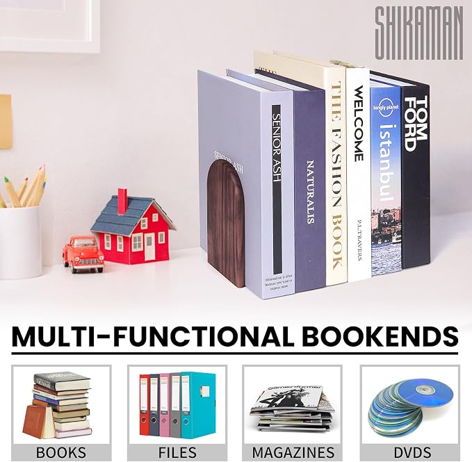Book Ends, 2 Pair Medium Bookends Wood Book Ends Universal Economy Bookend - Image 4