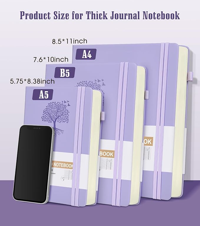 Lined Journal, 365 Pages A4 Large Hardcover Leather Notebook for Women Men, Daily Writing for Work, Note Taking, 100Gsm Paper (8.5" x 11" Purple)-DeskLoop Office