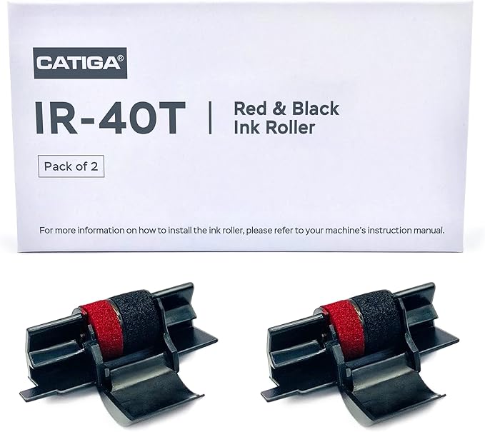 CATIGA IR-40T Ink Roller Cartridge for Printing Calculators and Adding Machines, Black/Red Pack of 2, Used with Casio HR-100TM HR-150TM HR-170RC, Sharp EL-1750V EL-1801V, CP30A CP90A-DeskLoop Office