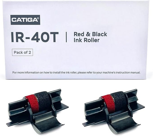 CATIGA IR-40T Ink Roller Cartridge for Printing Calculators and Adding Machines, Black/Red Pack of 2, Used with Casio HR-100TM HR-150TM HR-170RC, Sharp EL-1750V EL-1801V, CP30A CP90A-DeskLoop Office