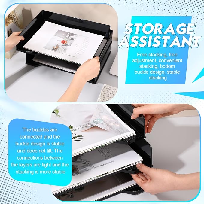 DoubleFill 4 Pcs Stackable Letter Tray Rectangular Plastic Desk Organizer 13 x - Image 5
