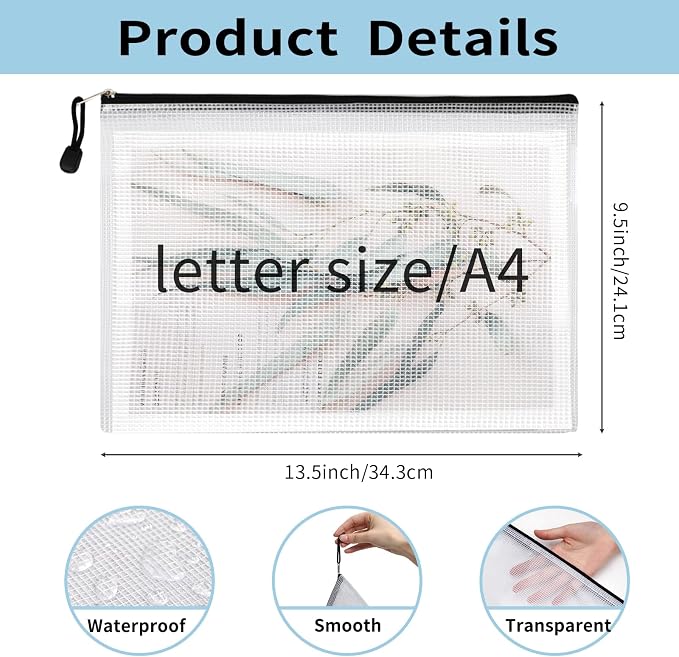 EOOUT 42pcs Mesh Zipper Pouch, Letter Size/A4 Size Puzzle Bag, Zipper File Bags - Image 2