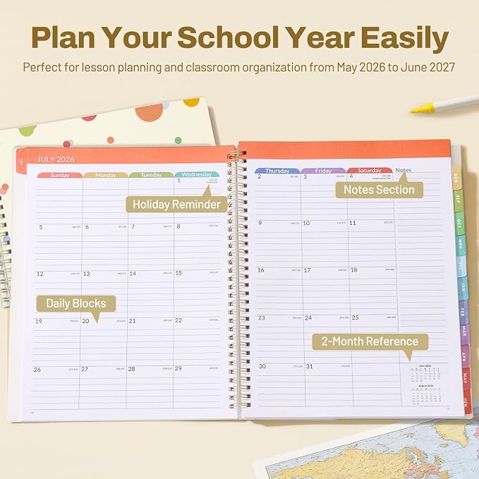 SUNEE Teacher Planner 2026-2027 Academic Year, 7 Periods Lesson Plan Book Jul - Image 3
