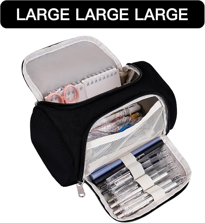 Large Pencil Pouch,Pencil Case Aesthetic,Zipper Pencil Box For Girls Back To School Supplies Emergency Bag Makeup Bag (Black)-DeskLoop Office