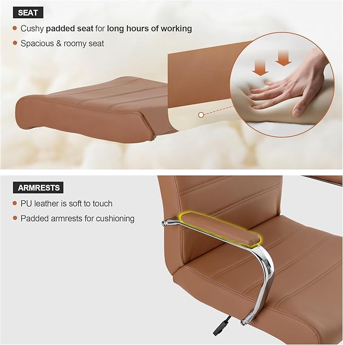 Office Desk Chair,Modern Leather Conference Room Chairs,High Back Ergonomic Home ofiice Chair,Adjustable Height Swivel Executive Computer Chairs with Padded Seat and Armrest (Brown)-DeskLoop Office