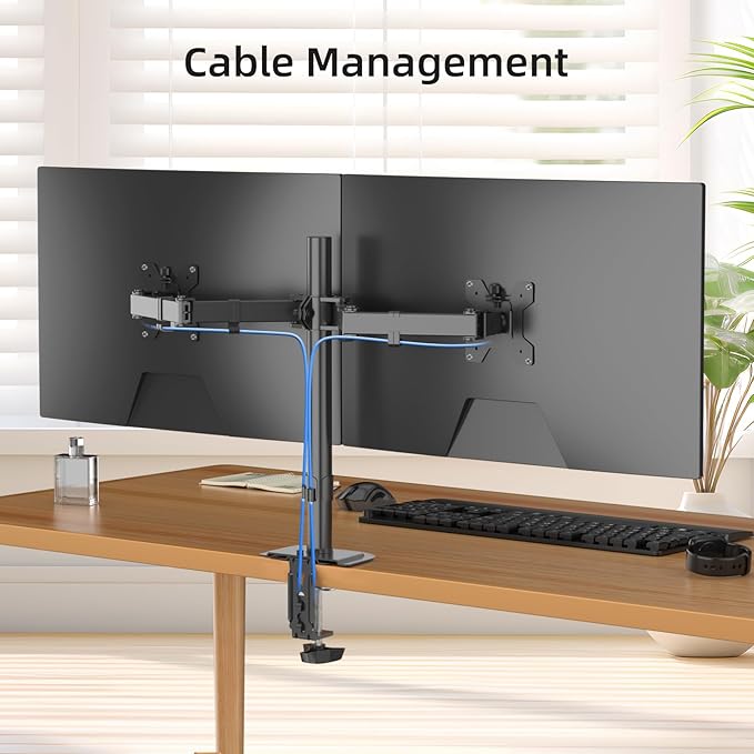 Suptek Dual Monitor Arm Desk Mount,Ultrawide Dual Monitor Arm for 2 Monitor Screens up to 38 inches and Max 22lbs Each,Extra Tall 15.75" Pole Fully Adjustable Monitor Stand for Desk,Black(MD9442MB)-DeskLoop Office