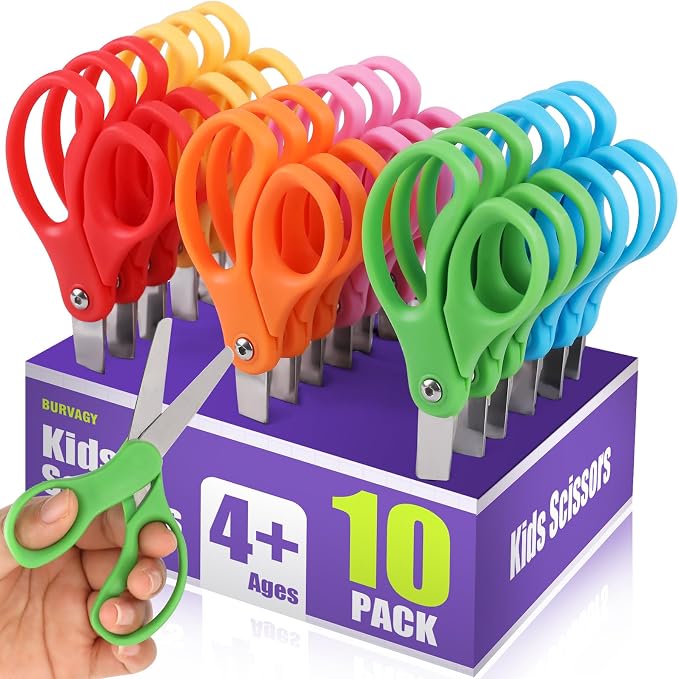 BURVAGY 10 Packs 5" Small School Student Blunt Tip Craft Kids Scissors by BURVAGY