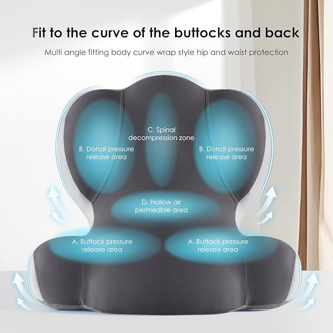 FLORICH Memory Foam Truck Seat Cushion with Adjustable Strap,Seat Cushion and Lumbar Support Pillow for Car Office Chair, Ergonomic Back Support & Sciatica Relief for Long Drives(Grey)-DeskLoop Office