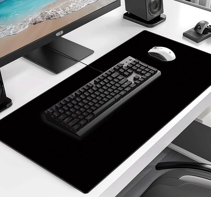 Large Black Computer Mouse Pad, Office Non Slip Gaming Desktop Keyboard Pad | - Image 2