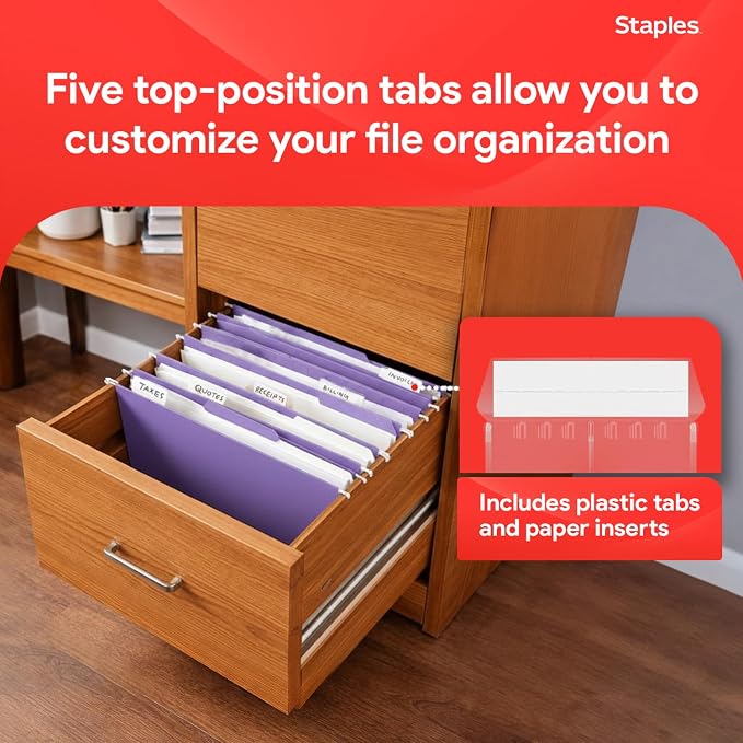 Staples Hanging File Folders, Letter Size, 1/5‑Cut Tabs, Tear‑Resistant - Image 5