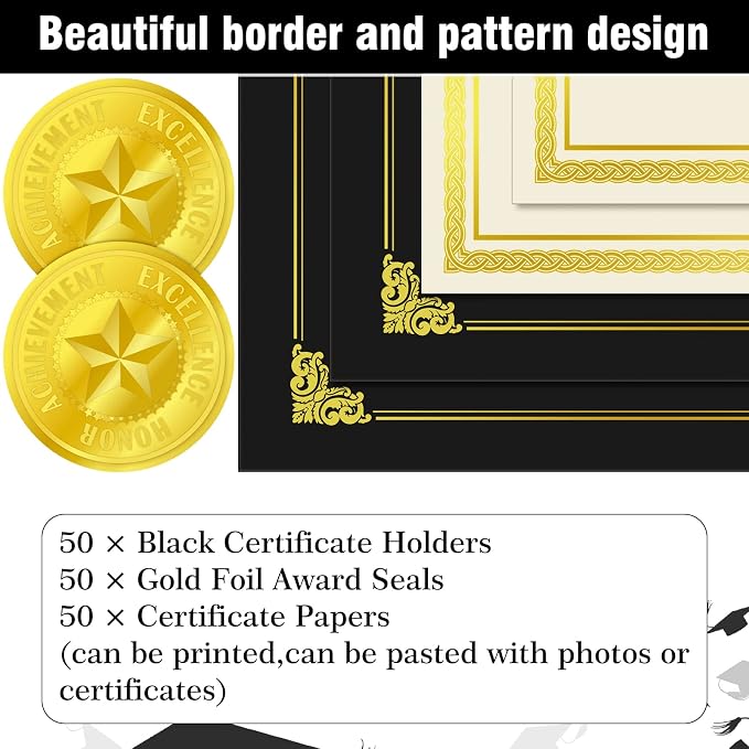 150 Pcs Certificate Kit Include 50 Certificates Holders 50 Certificate Paper 50 - Image 3