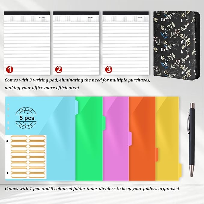 Leathario Portfolio Binder, Includes 5 Folder Index Dividers and 3 Notepads - Image 3