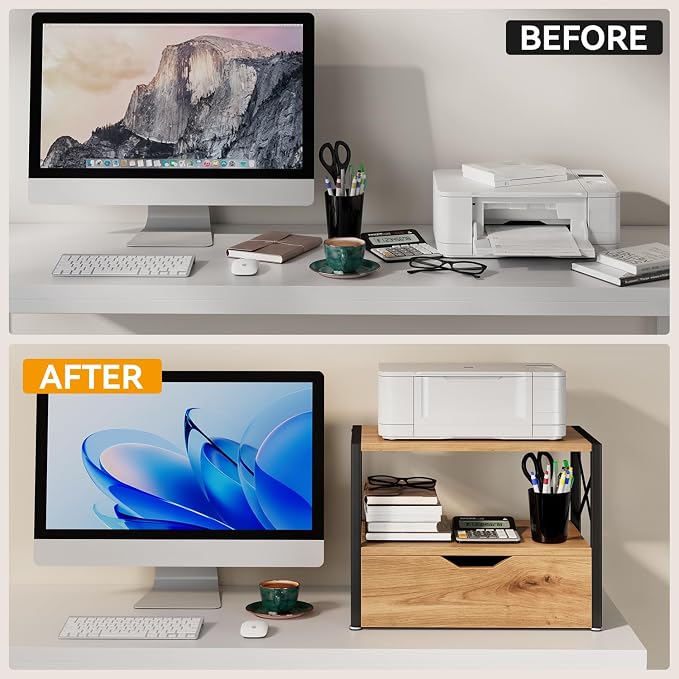 IBUYKE 2 Tier Desktop Printer Stand, Wooden Printer Stand - Image 8