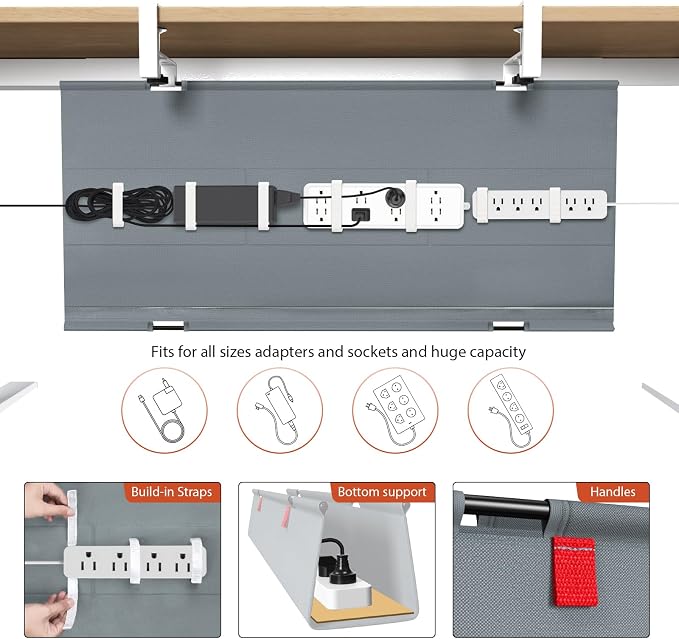Univivi No Drill Under Desk Cable Management Tray, Clamp/Screw Mount Desk Cable - Image 2