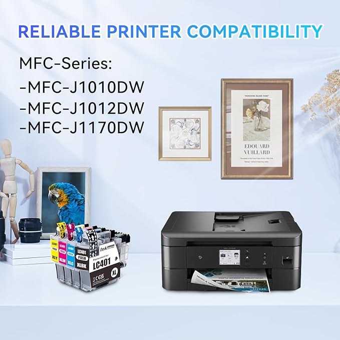 LC401XL Ink Cartridges for Brother Printer 4 Pack Work with Brother MFC-J1010DW MFC-J1012DW MFC-J1170DW Printer (1 Black, 1 Cyan, 1 Magenta, 1 Yellow)-DeskLoop Office