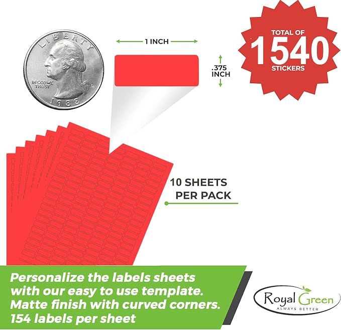 Red Sticker Label Sheets Bulk Printable Paper Labels 1 inch x 0.375 inch - Image 2