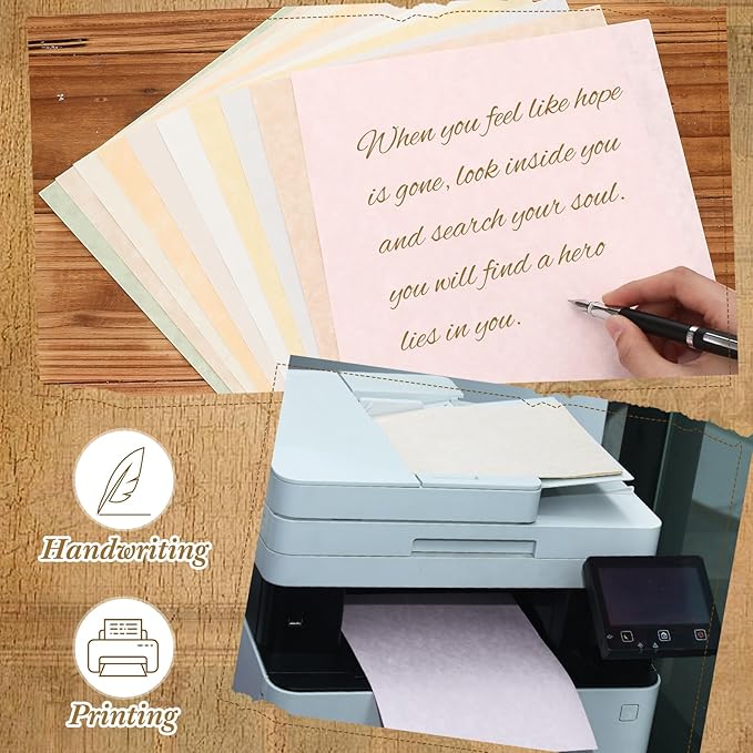 Epakh 200 Sheets Old Age Parchment Paper 8.5 x 11 Inch Standard Letter Vintage Colored Old Parchment Semblance Double Side Printing Paper (Mixed Color)-DeskLoop Office