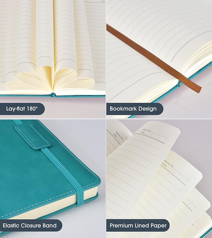 Lined Journal Notebook for Women Men,256 Pages A5 Hardcover Leather Journals for Writing,Travel,Business,Work & School,College Ruled Notebooks for Note Taking,Diary Notepad 5.7"×8.3" (blue)-DeskLoop Office