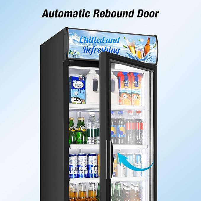 Commercial Beverage Refrigerator, 24 Inch Beverage Fridge, 15 Cu. Ft. Drink Fridge, Display Refrigerator Glass Door, Commercial Display Fridge with Customizable Light Box for Shops, Restaurants, Bars-DeskLoop Office