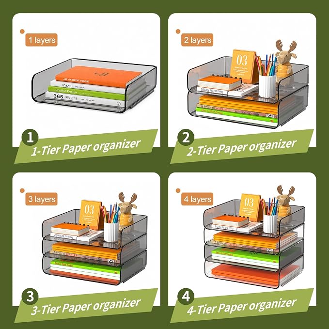 FANXIYQ 4-Tier Acrylic Paper Tray Organizer, Homework & Notebooks, Decorative - Image 4