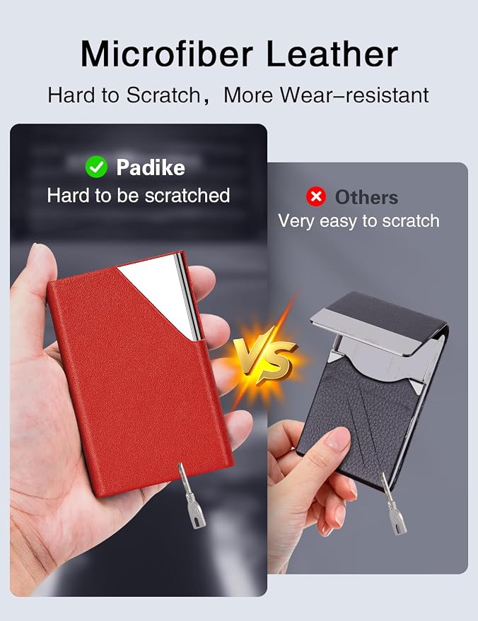 Padike Business Card Holder, PU Leather & Stainless Steel Multi Card Case - Image 3