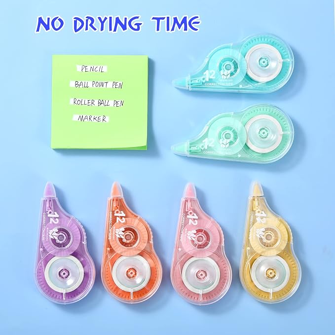 Yexiya 12 Pcs Correction Tape Eraser 0.2 Inch x 39.4 Feet White Tape Original - Image 3