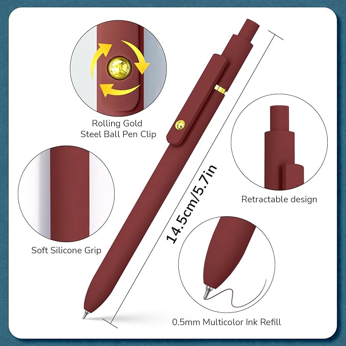 Colorful Pens, 6 Pcs Colored Pens Fine Point Smooth Writing Pen, 0.5mm Colored Ink Gel Pen for Journaling Note Taking Writing, Office School Supplies Gifts for Women (6 Pcs Gold Vintage)-DeskLoop Office