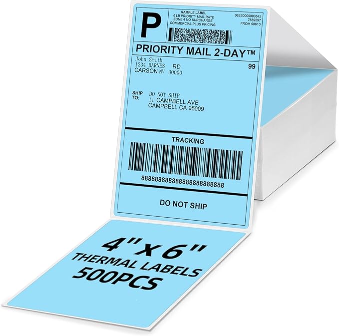 4x6 Thermal Labels, 1 Packs of 500 4x6 Fold Labels Blue - Compatible with JADENS, ASprink, Phomemo, Rollo, Zebra, Omezizy and Other Thermal Printers-DeskLoop Office