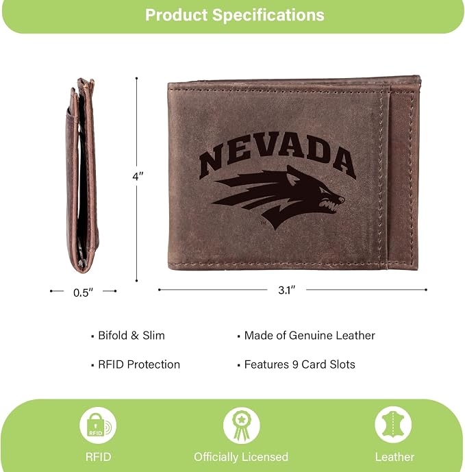 Team Sports America NCAA University of Nevada Front Pocket Slim Wallet - Image 4