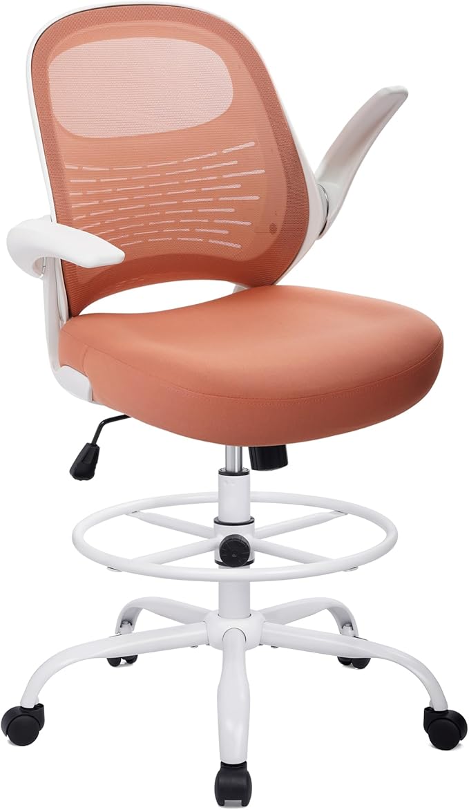 HYLONE Tall Drafting Chair Standing Desk Chair with Flip-Up Armrests, Adjustable Height Ergonomic Office Chair with Footrest Ring - High Stool Chair for Standing Desk (Pink)-DeskLoop Office