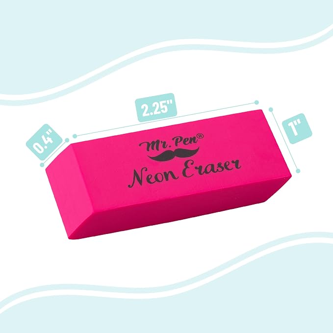 Mr. Pen- Pencil Eraser, 24 Pack, Neon Colors | Large Latex Free Block Erasers - Image 3