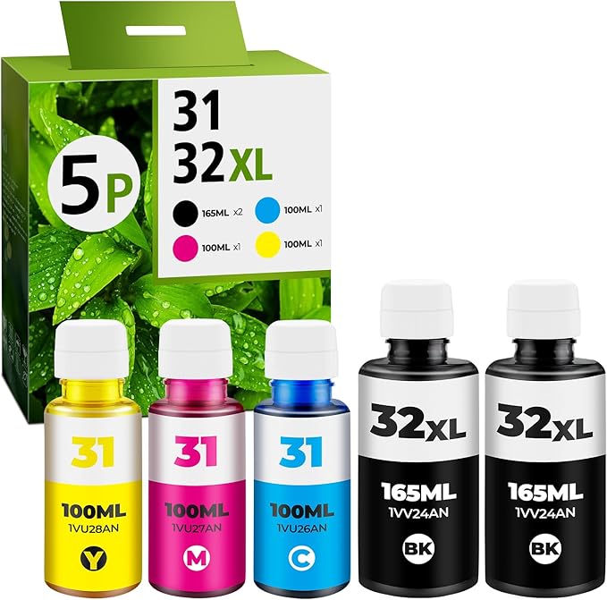 31 Ink 32XL Black Ink Bottle Set for Smart Tank Ink 7602 5101 651 5000 5103 6001 7301 7001 Compatible with HP 31 32XL Ink Bottle Set for Smart Tank 5101 5000 7602 7301 7001 5102 7002 7006 551 Printers-DeskLoop Office