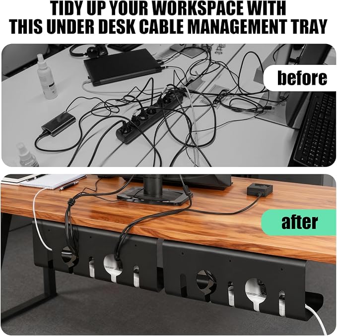 2 Pack Under Desk Cable Management Tray, 16.5" L x 4.7" W x 6.8" H, Wire - Image 7