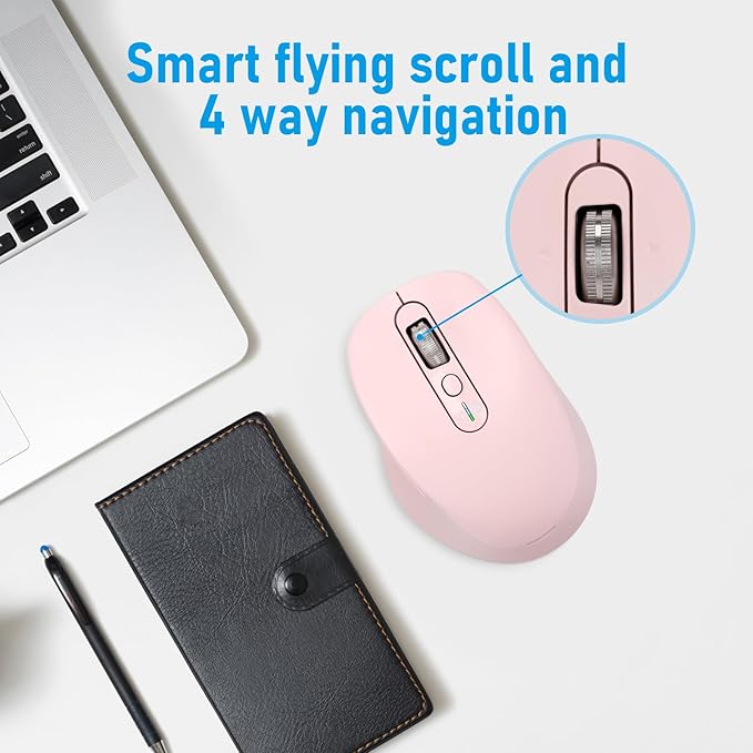 Multi-Device Wireless Bluetooth Mouse, 2.4G USB Receiver and Two Bluetooth, 4-Way Navigation Mice for Computer, Laptop, PC, MacBook, iPad (Pink)-DeskLoop Office