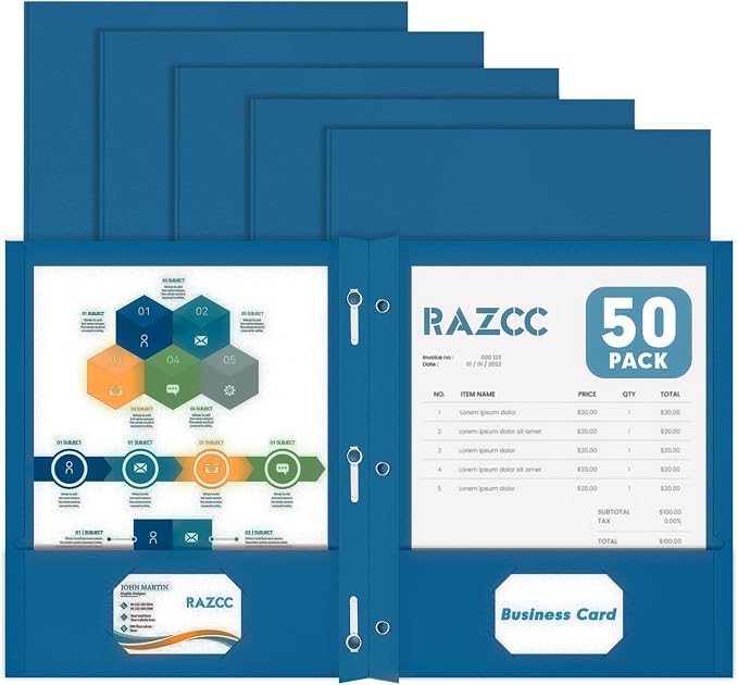 Two Pocket Folders, RAZCC 50 Pack Two Pocket Folders by RAZCC