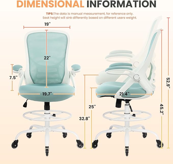 HYLONE Drafting Chair Tall Office, Ergonomic Standing Desk Stool Adjustable Drafting Chair Big Tall Drafting Office Chair Blue-DeskLoop Office