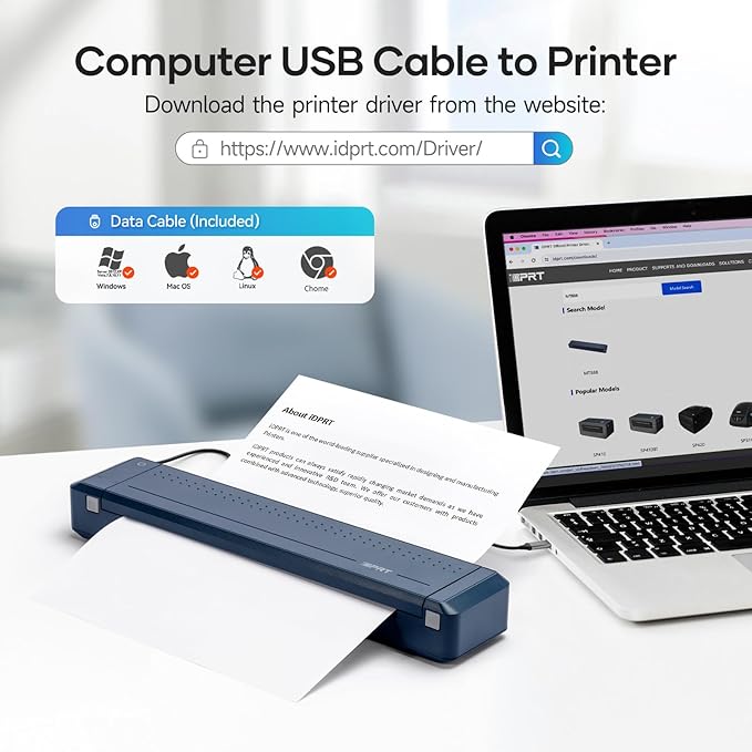 iDPRT MT888 Portable Thermal Printer Wireless for Travel,Support 8.5" X 11" US Letter Compatible with iOS, Android & Laptop,Bluetooth Mobile Inkless Printer with Case, Blue-DeskLoop Office