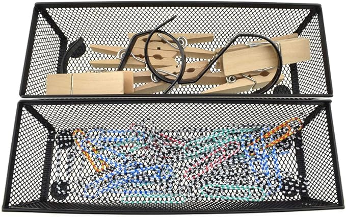 HAHIYO Stackable Mesh Tray Cup 9 x 3 x 2 inches Sturdy Container for Desk Drawer Organizer Collection for Home Office School kitchen Soft Foam Feet No Sharp Edges 2 Pack Black-DeskLoop Office