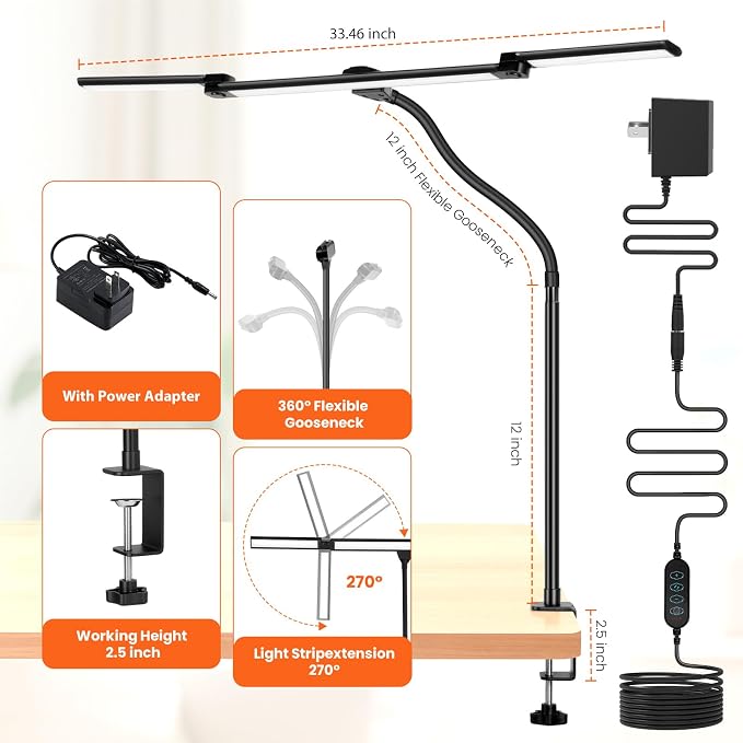 LED Desk Lamp for Office Home, 3 Light Bar Adjustable Desk Light - Image 5