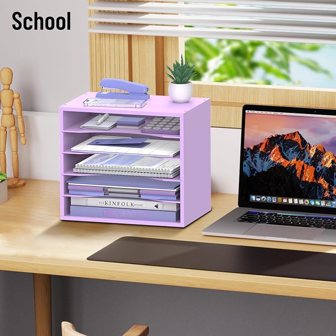 SHARKWOODS 5-Tier Wood Desk Organizer, Paper Tray Organizer - Image 9
