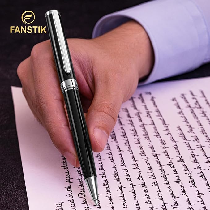 Customized Black & Silver Luxury ballpoint pen (Made In USA) fancy gift set for women, Chrome Finish, Professional executive pen gift set for men (Lux Custom-BallPoint Black-Silver)-DeskLoop Office