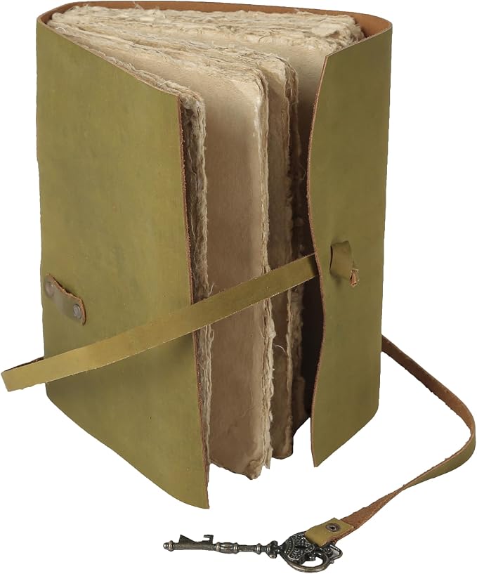 Leather Journal with Deckle Edge Paper 8x6 inch and Vintage Key | Handmade - Image 5