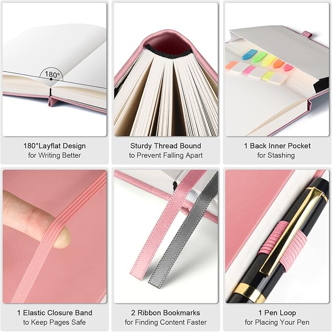 5 Pack Lined Notebook Journal for Women, 312 Numbered Pages Thick Notebooks Bulk, 100gsm No Bleed Paper Hardcover Leather Journal, College Ruled Notebook Set for Work Writing Travel, A5, Multicolor-DeskLoop Office