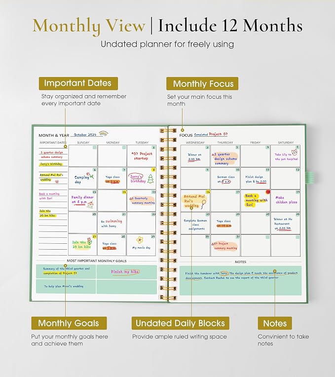 Undated Weekly and Monthly Planner, B5 Large Weekly To Do List Notebook - Image 2
