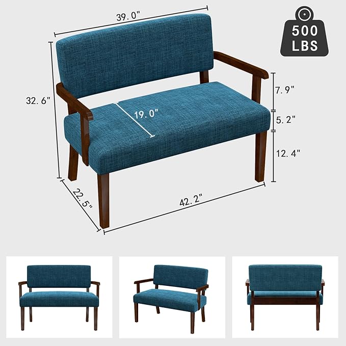 Accent Chair 2 Seat, Arm Chairs with Soft Seat and Armrests for Living Room, Love seat for Dining, Reading, and Waiting Rooms (Blue)-DeskLoop Office
