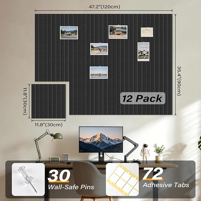 Large Felt Bulletin Board，47.2" x 35.4" 12 Pack Cork Board Alternative - Image 3