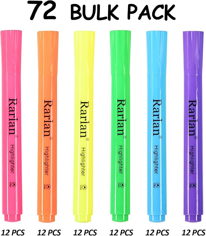 Highlighters, Chisel Tip, Assorted Fluorescent, 72 Count Bulk Pack-DeskLoop Office