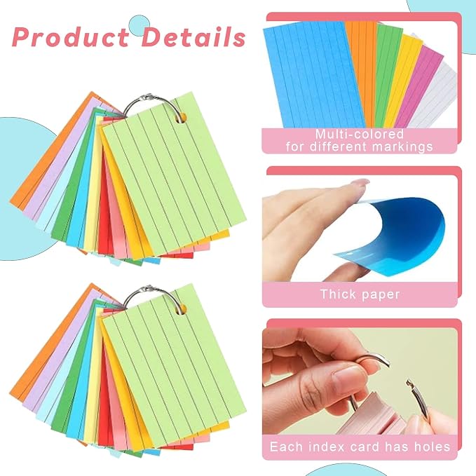 1000 Pcs Index Cards 2.91 x 2.01 Inch Color Flash Cards - Image 3